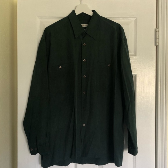Silk Button Down Shirt in Forest Green - Picture 1 of 6